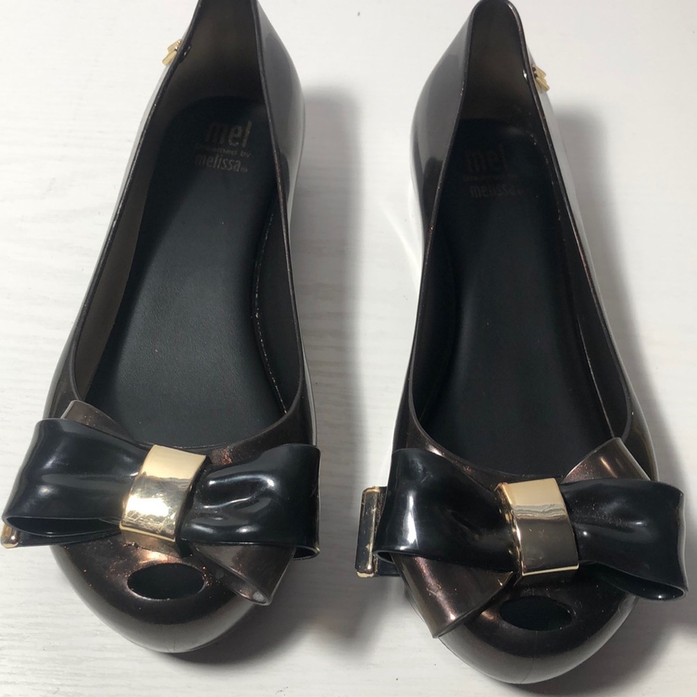 Mel by Melissa Sparkly Brown w/ Bow Jelly Kids Shoes  (US 2)